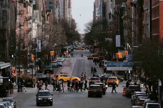 Cars and people on the street 